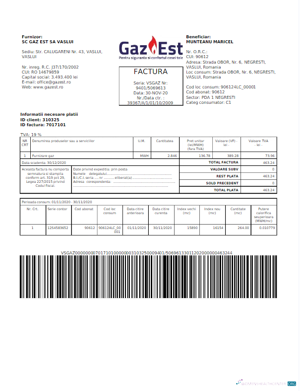 download download ROMANIA GAZ EST utility bill Word and PDF template PDF template PDF template